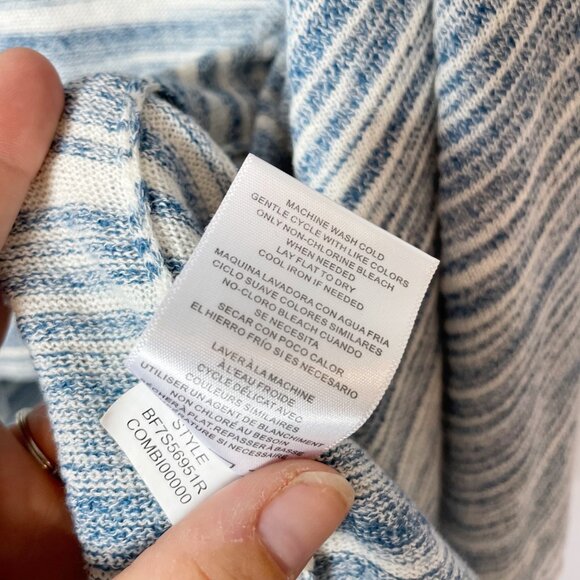 Ellen Tracy Gray Striped Drape Front Knit Cardigan Sweater L Womens Open Front - Picture 6 of 8